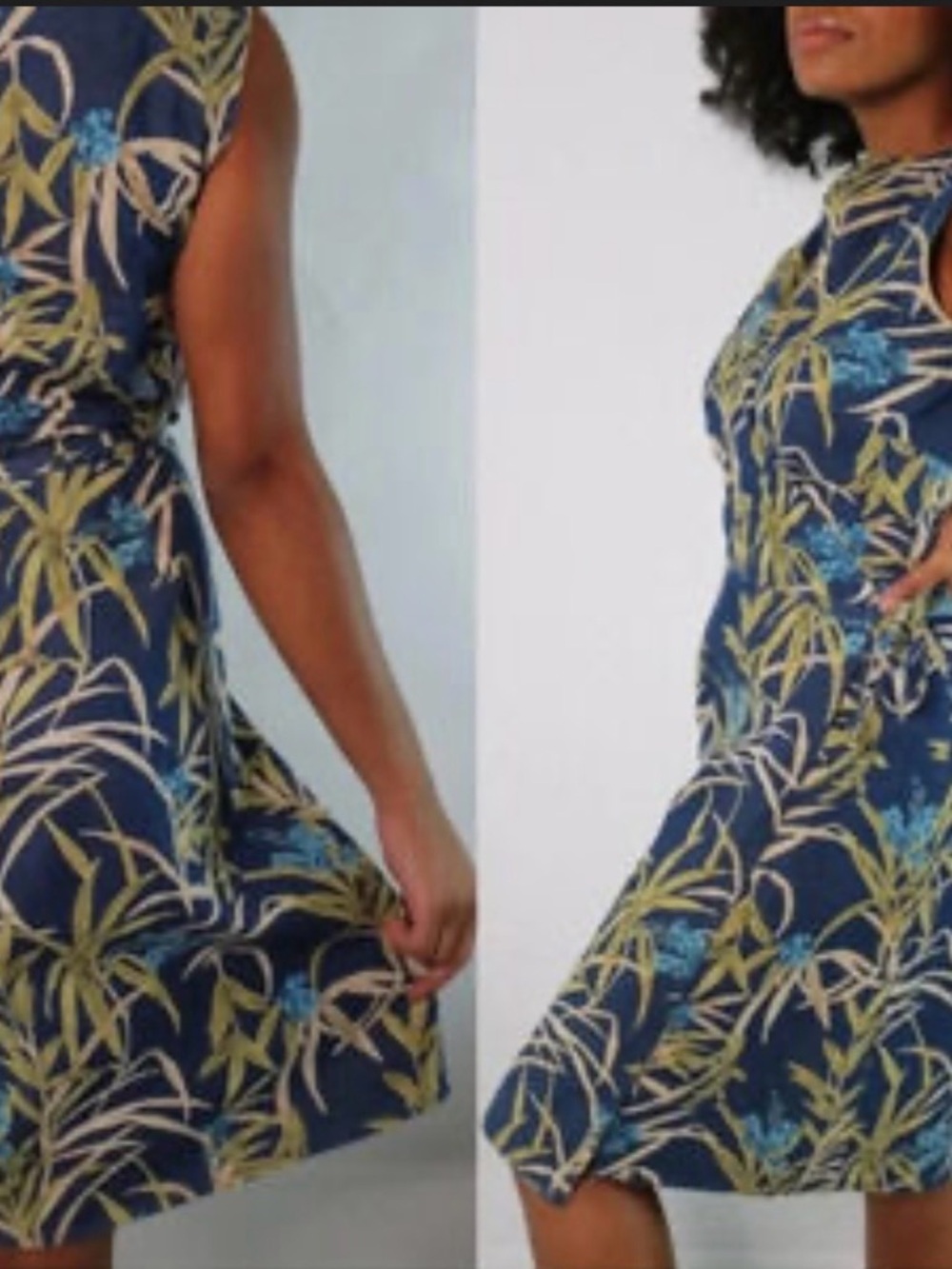 Liz Claiborne Sleeveless Navy Floral Denim Cotton Wrap Dresses